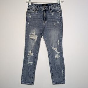 Judy Blue Boyfriend Fit Distressed Medium Wash Denim Jeans 27
